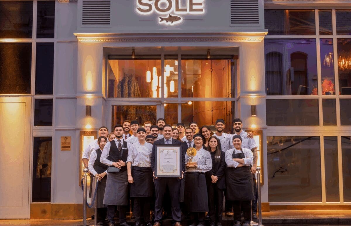 The team at SOLE celebrating winning the best luxury seafood restaurant at the World Luxury Restaurant Awards.